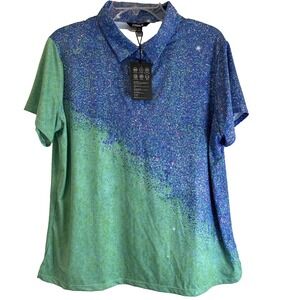 NEW Ace Golfs 2XL Polo Shirt Sun Protection Blue Green Short Sleeve Athletic